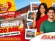Peça publicitária do aniversário de 34 anos do Grupo Aquilante, com sorteio de R$20.000,00 em vales-compra para 4 ganhadores, com data de sorteio em 7 de junho de 2026.