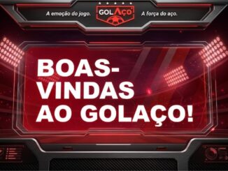 Imagem promocional da campanha Bolão Golaço Açotubo 2026, com fundo escuro em tons de vermelho e preto, holofotes de estádio iluminados e o texto "Boas-vindas ao Golaço!" em destaque no centro.