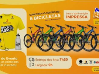Peça publicitária do evento Bora de Bike Goiânia — 44.ª edição, com sorteio de 6 bicicletas com kit de segurança para participantes inscritos, autorizado pela SPA/ME sob o certificado n.º 06.049772/2026.