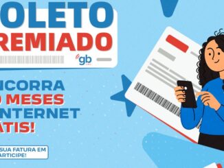 Banner promocional da GB Online com a campanha Boleto Premiado, oferecendo 10 meses de internet grátis para clientes que pagam a fatura em dia.