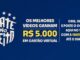 Arte do concurso Bate no Peito da CBF, com fundo azul escuro, logotipo em bege com estrelas e texto informando premiação de R$5.000 em cartão virtual para os melhores vídeos postados no TikTok com a hashtag #BateNoPeito até 01/06.