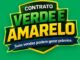 Logotipo da campanha Contrato Verde e Amarelo em formato de escudo com bordas amarelas sobre fundo verde, apresentando uma faixa azul com o texto Suas vendas podem gerar prêmios.