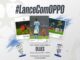 Divulgação do concurso cultural #LanceComOPPO, com fotos de jogos da UEFA Champions League tiradas por celular OPPO e mascotes Ollie ao lado do texto sobre o prêmio.