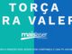 Peça publicitária da Maislaser by Ana Hickmann com fundo dividido em verde-turquesa e azul, com os dizeres "Torça pra valer" e a tagline "Viva toda a emoção dos jogos com confiança e uma TV novinha."