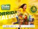 Peça publicitária da promoção Corrida Maluca do Clube Sumerbol, com mulher empurrando carrinho de supermercado lotado de produtos sobre fundo amarelo, cronômetro com 3 minutos e informações sobre prêmios de R$100 mil.