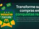 Banner promocional da campanha Desafio Mercale 2026, com mascote estilizado, moedas e bandeiras do Brasil, e o slogan "Transforme suas compras em conquistas reais."