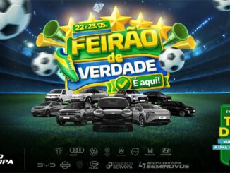 Banner promocional do Feirão de Verdade do Grupo Servopa, evento realizado nos dias 22 e 23 de maio, com destaque para test drive concorrendo a uma Harley-Davidson.