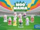 Coleção de miniaturas Moo Mania Edição Futebol da Milky Moo, com oito bonecos de vaquinhas vestindo uniformes de seleções nacionais, em cenário de estádio.
