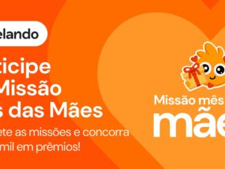 Banner promocional do Pelando para a Missão Mês das Mães, com fundo laranja, mascote segurando um presente e chamada para concorrer a R$10.000,00 em prêmios.