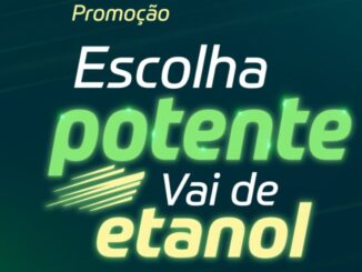 Arte promocional da campanha Escolha Potente, Vai de Etanol, com tipografia em verde neon e amarelo sobre fundo verde-escuro degradê.