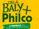 Logotipo das marcas Gela Baly e Philco em letras verdes sobre um fundo amarelo vibrante, com a frase A energia da torcida brasileira escrita em uma faixa verde na parte inferior.