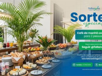 Peça publicitária da Fallanona Viagens e Turismo anunciando sorteio especial de café da manhã completo para 2 pessoas, com data de sorteio em 27/06/2026 e divulgação do resultado em 28/06/2026.
