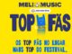 Banner promocional da campanha Meli Music Top Fãs do Mercado Livre, com fundo amarelo vibrante, logotipo da marca e ilustração de mão fazendo sinal de rock com pulseira de festival.