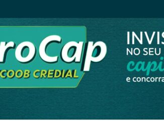 Logotipo do programa ProCap SICOOB CREDIAL ao lado da frase Invista no seu capital e concorra sobre um fundo verde escuro.