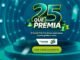 Arte promocional da campanha 25 Que Premia do Sicoob Três Fronteiras, celebrando os 25 anos da cooperativa com sorteio de prêmios para associados.