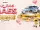 Anúncio de Dia das Mães da realme exibindo um carro azul, uma moto, mascotes e presentes sobre um fundo rosa com corações.