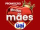 Coração vermelho tridimensional com uma coroa dourada no topo, contendo o texto Promoção Dia das Mães e o logotipo da Rede Uai na base.