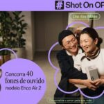 Banner promocional da campanha Shot On OPPO para o Dia das Mães, com duas pessoas sorrindo e segurando um smartphone OPPO A6 Pro, ao lado de fones de ouvido Enco Air 2.