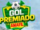 Logotipo da promoção Gol Premiado Amafil com uma bola de futebol e vuvuzelas sobre um escudo verde e amarelo.