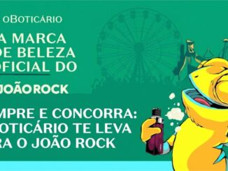 Banner promocional do o Boticário como marca de beleza oficial do festival João Rock, com a frase "Compre e concorra: o Boticário te leva para o João Rock" e o mascote do festival segurando um frasco do perfume Malbec.