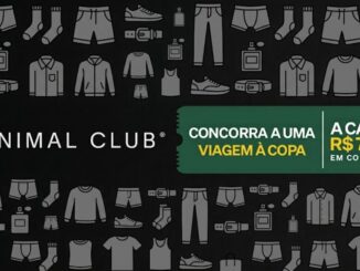Banner promocional da Minimal Club com fundo preto, ícones de roupas masculinas em cinza e destaque em verde e amarelo com a mensagem: concorra a uma viagem à Copa a cada R$700 em compras.