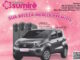 Anúncio da Perfumaria Sumirê com fundo rosa brilhante mostrando um carro Fiat Mobi cinza e três iPhones 16 como prêmios de um sorteio.