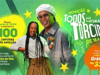 Banner promocional do Cartão de Todos com a campanha Todos na Mesma Torcida, de 18 a 31 de maio, apresentando dois embaixadores da marca em fundo verde com estrelas amarelas.