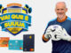 Banner publicitário da promoção Vai que é Suuuua com o ex-goleiro Taffarel segurando uma bola de futebol autografada. O anúncio apresenta um logotipo temático de futebol e três cartões de crédito das redes Atacadão, Carrefour e Sam's Club.