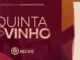 Arte promocional do evento Quinta do Vinho, do Shopping Recife, com taça de vinho ilustrada sobre fundo vinho e bege.