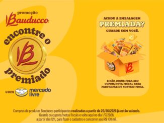 Banner da Promoção Bauducco Encontre o B Premiado, em parceria com o Mercado Livre, com prêmio de R$100 mil.