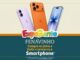 Banner promocional da ExpoBento Fenavinho com três smartphones em destaque nas cores lilás, laranja e azul, acompanhado da chamada “Compre na feira e festa e concorra a Smartphone” sobre fundo em tons de bege e azul-petróleo.