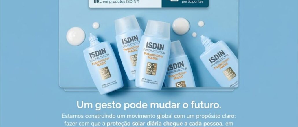 Concorra a um kit anual de proteção solar ISDIN avaliado em R$1.200 em produtos Fotoprotector FusionWater Magic FPS 50