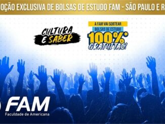 Banner da promoção Cultura e Saber da FAM – Faculdade de Americana, com sorteio de bolsas de estudo 100% gratuitas para São Paulo e região