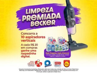 Promoção Limpeza Premiada Becker 2026: concorra a 10 aspiradores verticais comprando no Novo Atacarejo com o aplicativo Clube Novo.