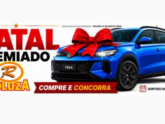 Promoção Natal Premiado Roluza 2026 com sorteio de um Volkswagen Tera azul no dia 24 de dezembro, certificado SPA/ME nº 06.049741/2026.
