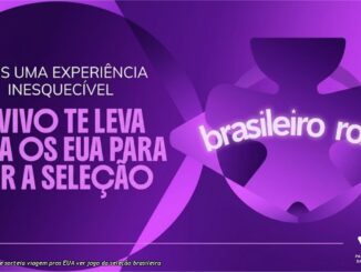 Banner da promoção Brasileiro Roxo da Vivo, com fundo roxo e bola de futebol estilizada, anunciando viagem para os EUA para ver a Seleção Brasileira na Copa do Mundo 2026.