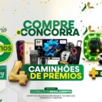 Peça publicitária da promoção Aniversário 40 Anos do Center Kennedy Móveis e Eletro, com chamada "Compre e Concorra", destacando quatro caminhões de prêmios e um carro 0km, certificado SPA/ME n.º 06.048847/2026.
