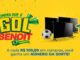 Banner da promoção Compra que é Gol das Lojas Benoit com fundo amarelo, televisores e bolas de futebol. O texto informa que a cada R$100,00 em compras o cliente ganha um número da sorte para concorrer a uma TV por dia.