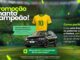 Anúncio da promoção da Zarp Carros Usados apresentando uma camisa oficial da seleção brasileira e um carro Volkswagen Polo preto em um estádio de futebol.