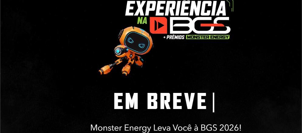 Promoção Monster Energy Leva Você à BGS 2026 — concorra a uma experiência na Brasil Game Show com prêmios Monster Energy.