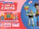 Banner promocional Danoninho Te Leva ao Cinema, com produtos da linha Danoninho e personagens Woody e Buzz Lightyear do filme Toy Story 5 da Disney Pixar, divulgando sorteio de 10.000 ingressos Cinemark.