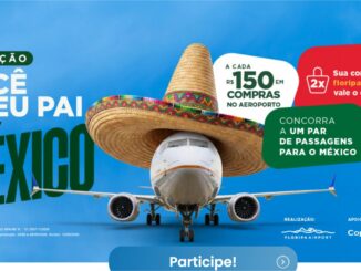 Banner da Promoção Dia dos Pais 2026 do Floripa Airport: concorra a um par de passagens para o México comprando no aeroporto ou na loja online.