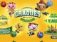 Banner da Promoção Craques Sabor de Brasil do Divino Fogão, com mascotes animados jogando futebol em fundo amarelo, destacando prêmios como minibola exclusiva, bolas Adidas e viagem internacional.