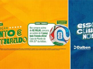 Peça publicitária da promoção Junto e Misturado do Dalben Supermercados, com sorteio diário de bola oficial Trionda da Copa do Mundo FIFA 26 da Adidas para compras acima de R$199,00, válida de 11/06 a 19/07.