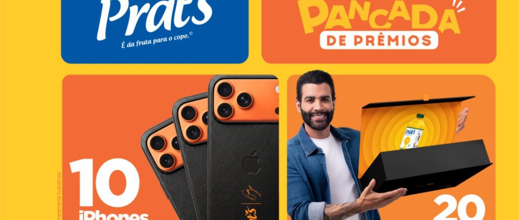 Promoção Pancada de Prêmios Prat's com o Imperador Gustavo Lima Banner da Promoção Pancada de Prêmios Prat's com Gusttavo Lima, sorteando 10 iPhones 17 Pro Max e 20 kits exclusivos Prat's & Gusttavo Lima.