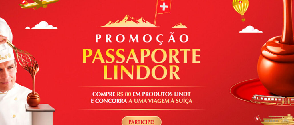 Promoção Passaporte Lindor Lindt — compre R$80 em produtos Lindt e concorra a uma viagem à Suíça