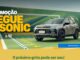 Promoção Segue o Sonic da Chevrolet em parceria com a CazéTV, com um Chevrolet Tracker cinza estacionado em uma quadra com as cores da bandeira do Brasil, ao lado de um jovem com camiseta amarela.