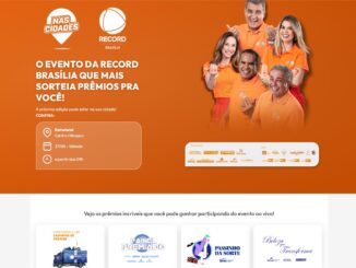 Banner do evento Record Nas Cidades Brasília, com data de 27 de junho de 2026 no Centro Olímpico da Estrutural, a partir das 9h, destacando prêmios como caminhão de prêmios, Painel Premiado, Passinho da Sorte e Beleza que Transforma.