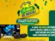 Banner da promoção Seleção Ocrim 75 Anos de Brasil com prêmios como TV TCL 55", caixa de som JBL e cervejeira, sobre fundo amarelo com elementos do futebol brasileiro.
