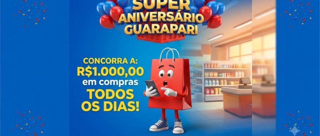 Promoção Super Aniversário Guarapari 43 anos — concorra a R$1.000,00 em compras todos os dias